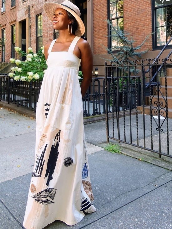 H&M Dresses & Skirts - H&M Off-White graphic print, cotton maxi dress with pockets and straps